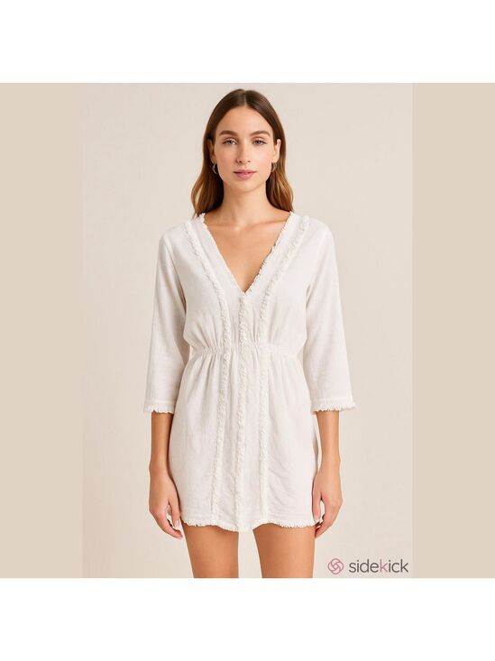 Valentina Dresses & Skirts - Valentina White Linen Label Tee with Embroidered Detail